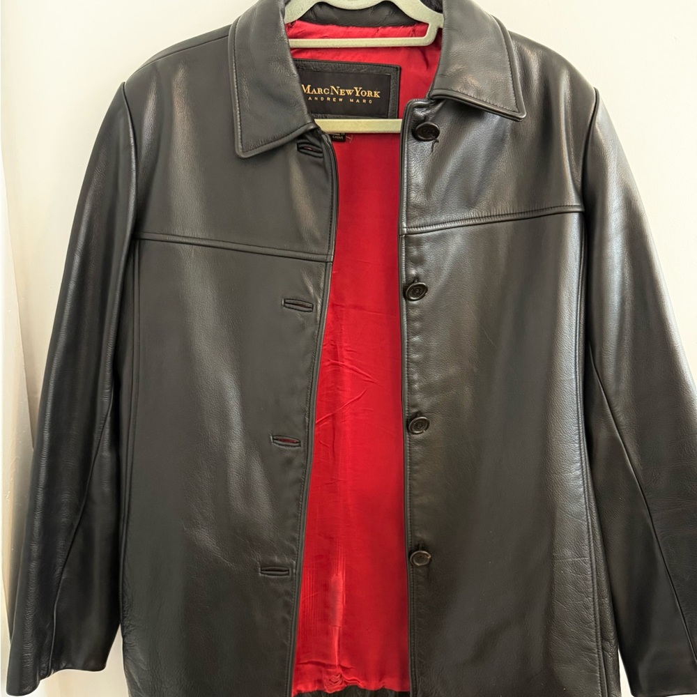 Marc New York Black Leather Jacket with Red Lining